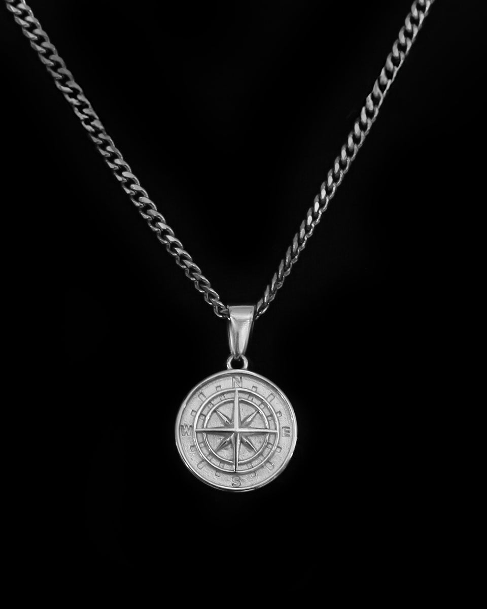 Men's Silver Compass Pendant Necklace – DI VÍOMO