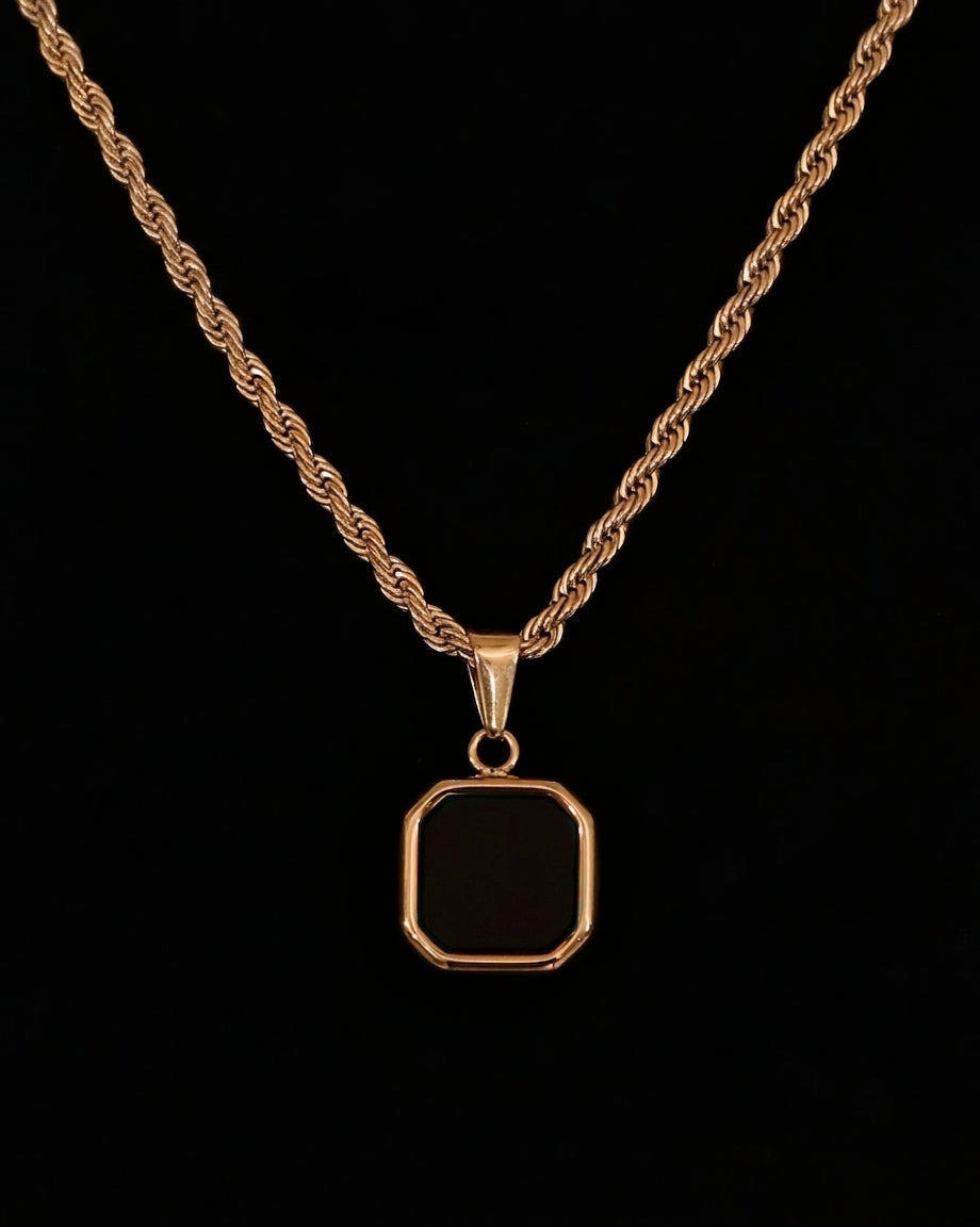 Men's Gold Onyx Pendant Necklace (Square) – DI VÍOMO