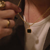Men's Gold Onyx Pendant Necklace (Square)