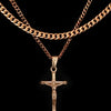 Men's Gold Crucifix Pendant Necklace Set