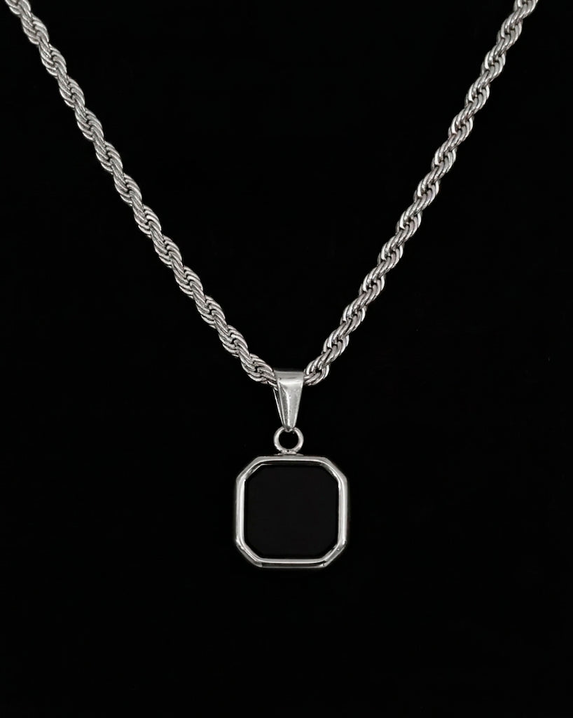 Men's Silver Onyx Pendant Necklace (Square) – DI VÍOMO