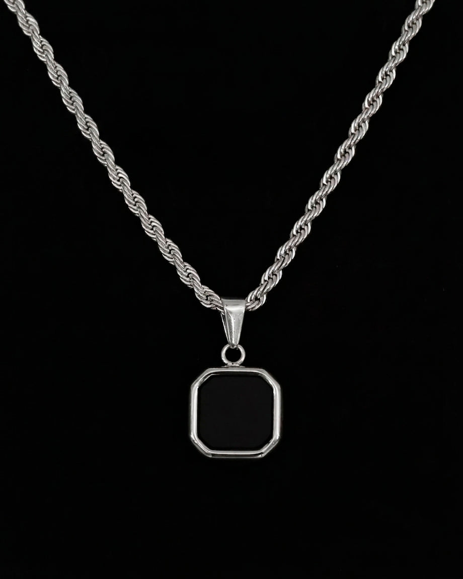 Men's Silver Onyx Pendant Necklace (Square) – DI VÍOMO
