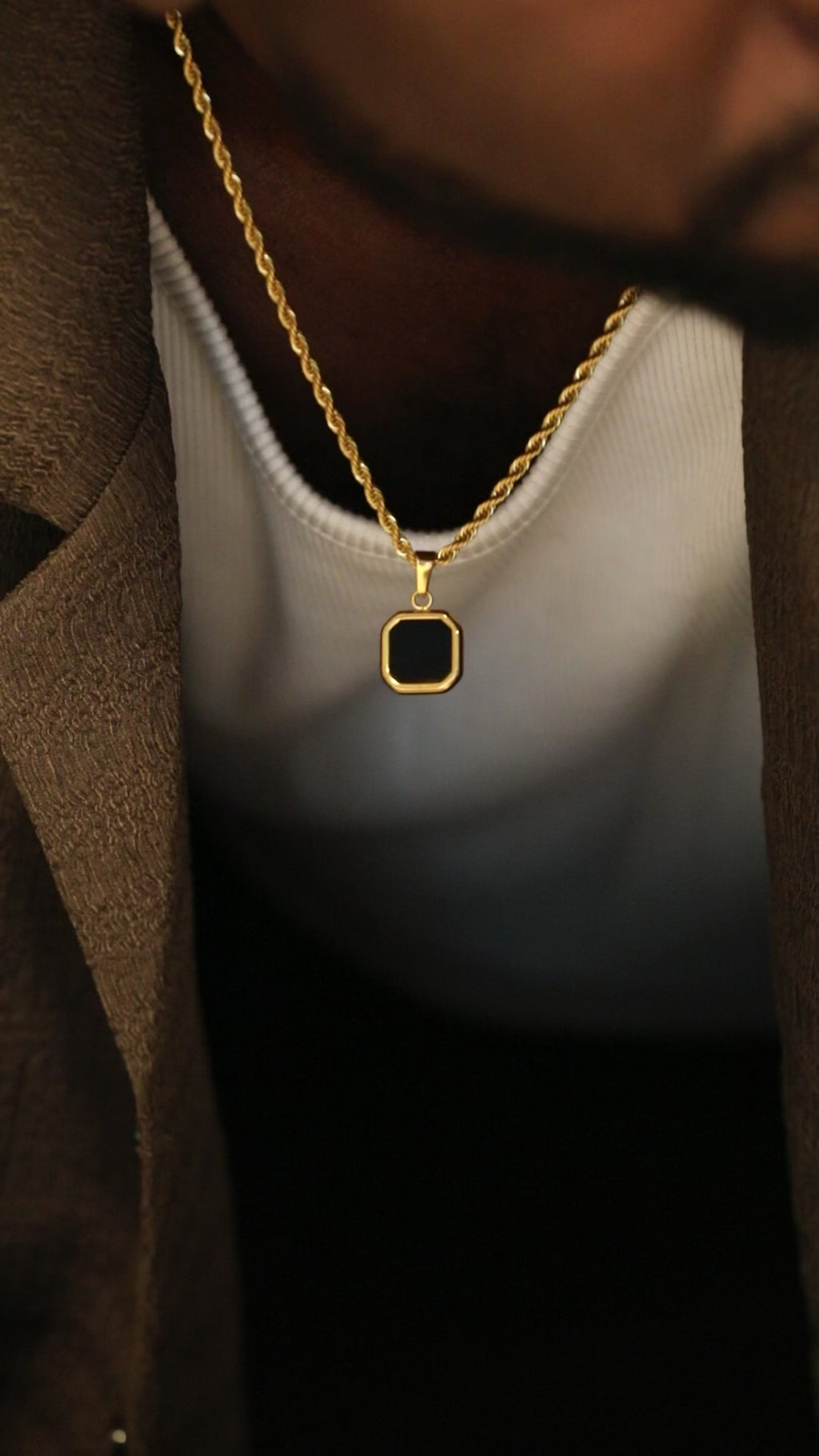 Men's Silver Onyx Pendant Necklace (Square) – DI VÍOMO